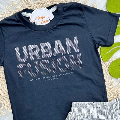 Conj. Camiseta Urban Fusion e Bermuda - Preto e Mescla